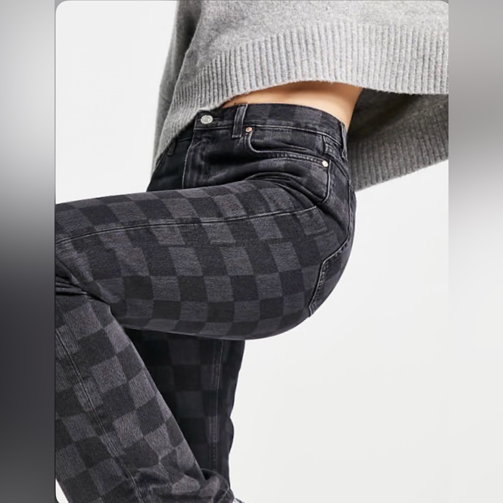 NEW! MNG CHECKERED Jeans Size 6 NWT Womens Black - Picture 5 of 14